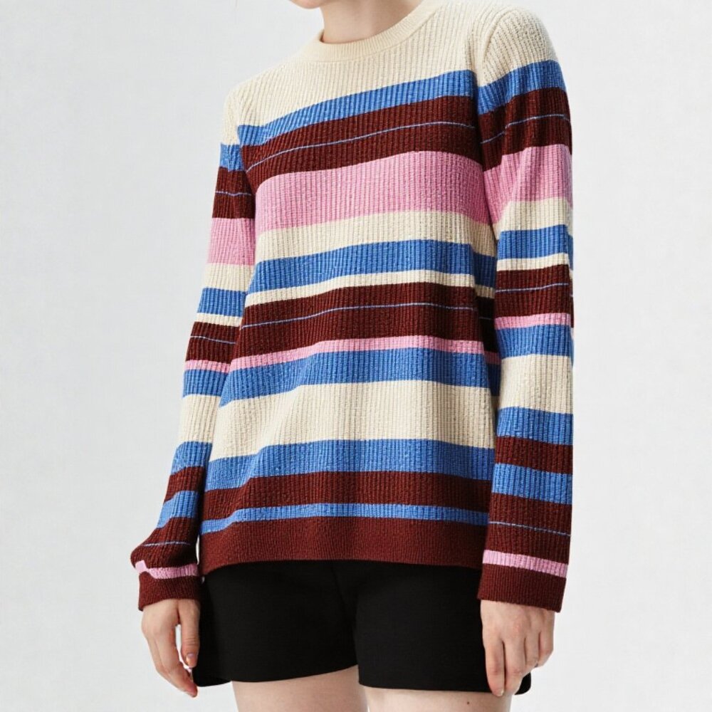 VERO MODA Women's Vmchili LS O-Neck Pullover Boo Knitted Jumper, Birch/Stripes:‎